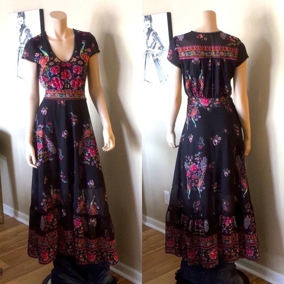 Peacocks & Flowers Bohemia Dress. P/A1023/3 - Picture 2 of 6